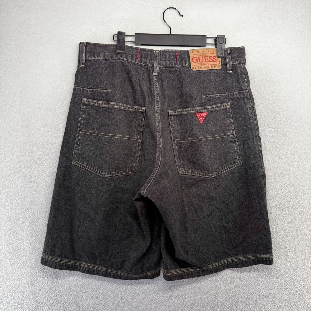 Vintage Guess Jean Shorts Mens 34 Black Denim Jorts Baggy Hip Hop Skater y2k 11"